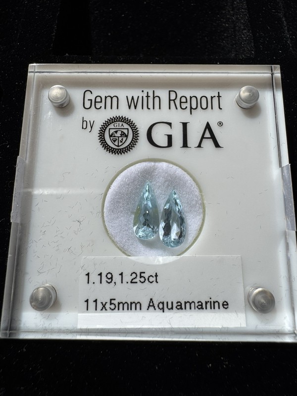 2.44ctw Pair of Natural Mined Blue Aquamarine 11x5MM pear Cut GIA cert Sugarloaf