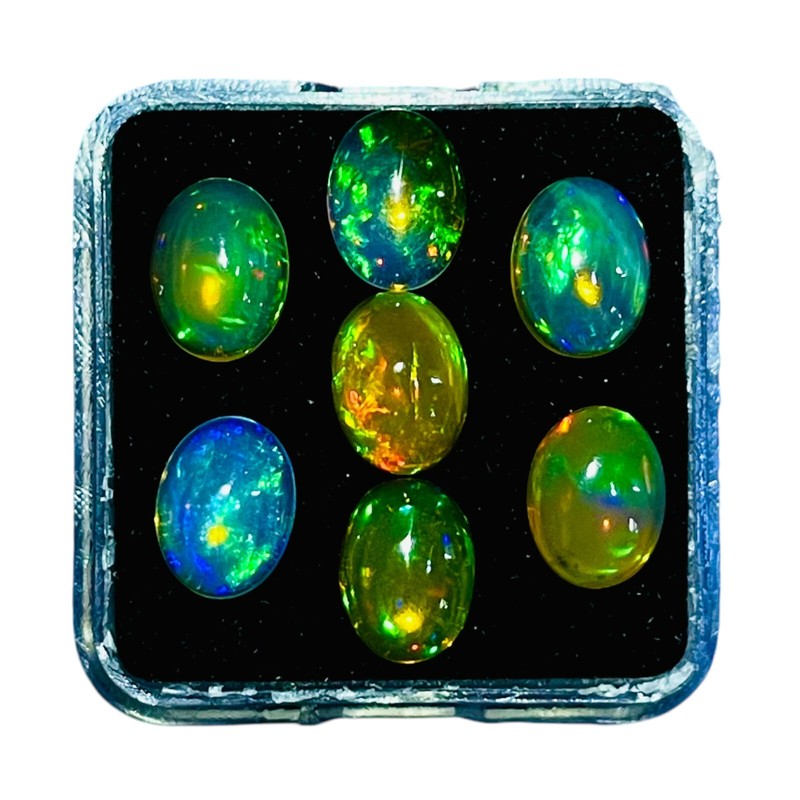 Natural Ethiopian Opal 8x6mm Oval 7 Pcs Untreated Loose Cabochon Gemstones Lot