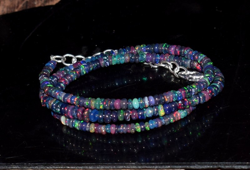 Opal Beads Necklace Natural Ethiopian Black Opal Gemstone Beads 16"Necklace gallery