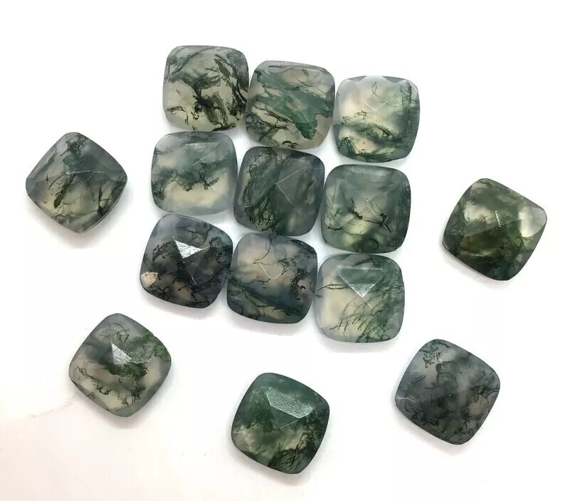 [WHOLESALE] NATURAL MOSS AGATE FACETED CUSHION SHAPE LOOSE GEMSTONE gallery