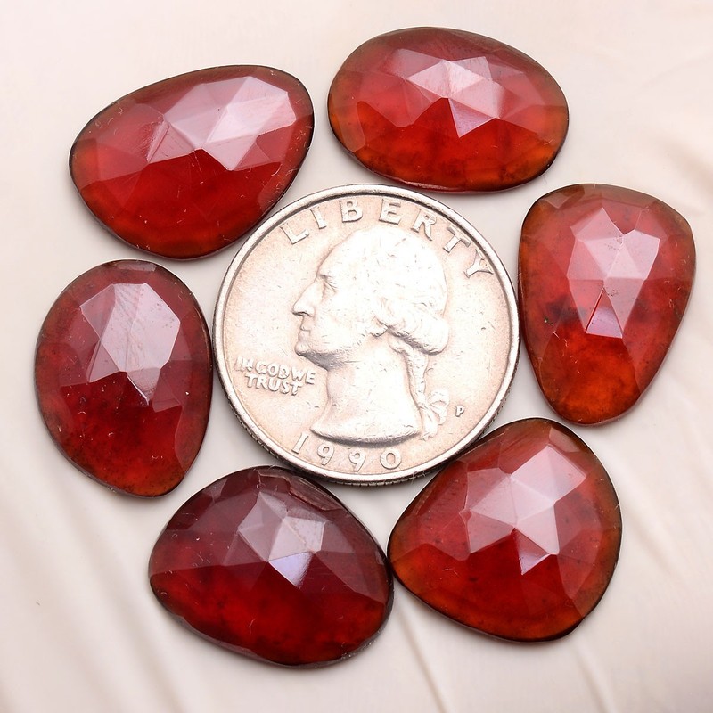 6 Pcs Natural Hessonite Garnet Untreated 17mm-19mm Checker Cut Loose Gemstones