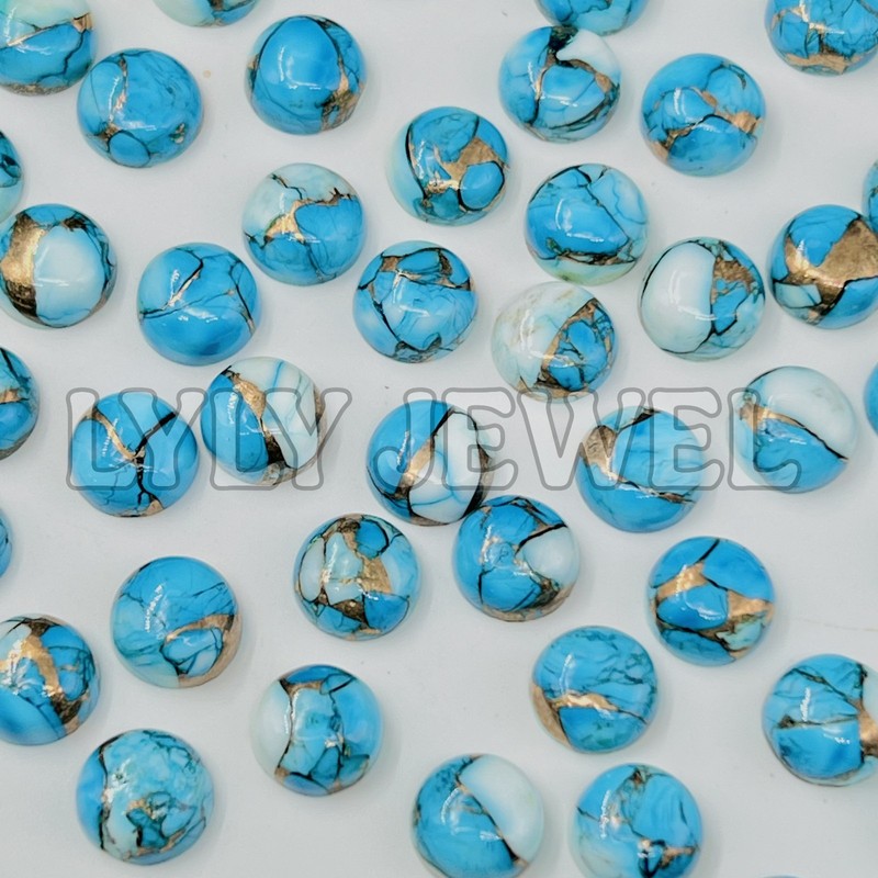 [WHOLESALE] ICE BLUE DAHLIA COPPER TURQUOISE CABOCHON ROUND SHAPE LOOSE GEMSTONE gallery
