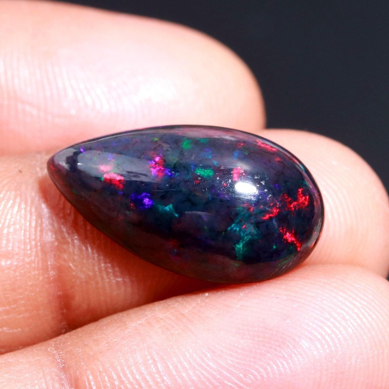 AAA Black Ethiopian Opal Cabochon Pear Shape Gemstone Size 20x11x5mm 4.8Cts