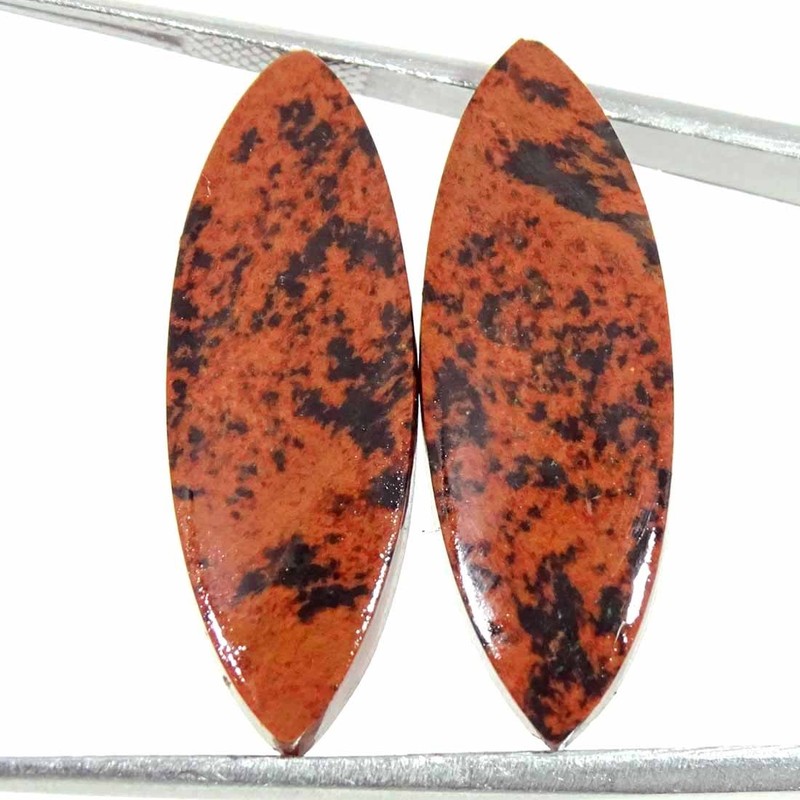 16.90Cts Natural Mahogany Obsidian Cabochon Gemstone Pair Marquise 10x28x4 mm