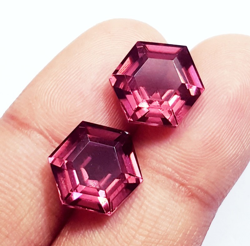 8 to 10 Ct Natural Rhodolite Garnet Hexagon Pair Loose Gemstone Certified Rl116