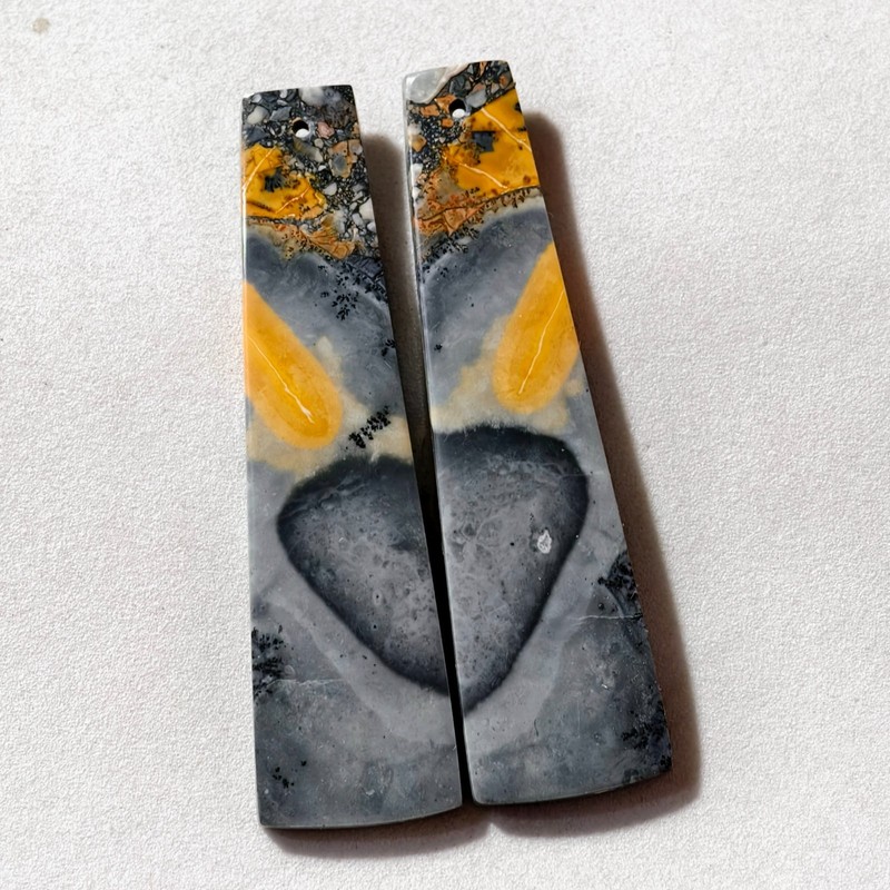 73 Cts Natural Maligano Jasper Drilled Pair Cabochon Gemstone 58.3 X 15.8 MM gallery