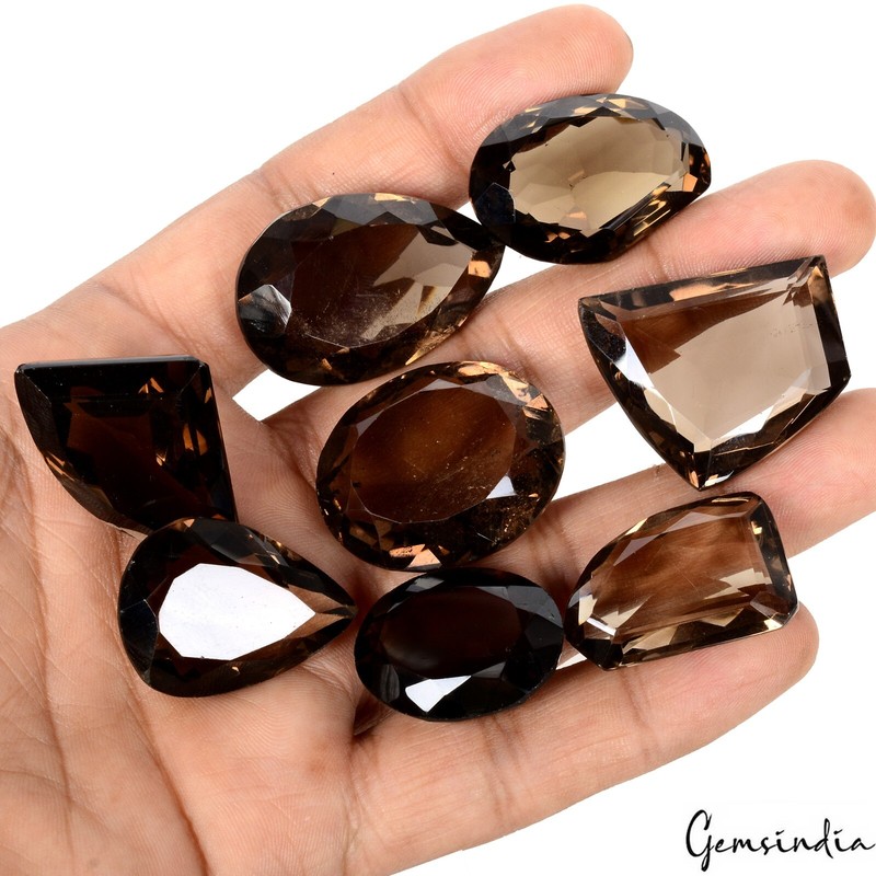 Faceted Mixed Smoky Quartz Gemstones 25-35mm Parcel Lot - 450 Cts- From Estate gallery