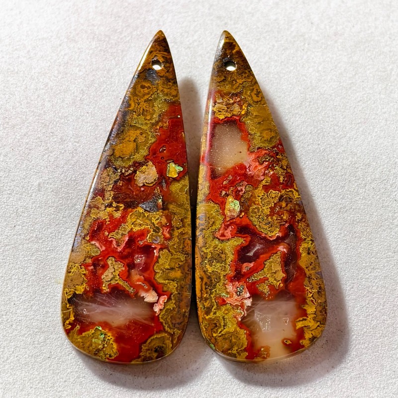 44 Cts Natural Seam Agate Drilled Match Pair Cabochon Gemstone 42 X 16.1 MM