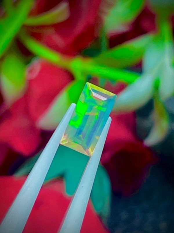 8x4x2.85-MM Baguette Ethiopian Opal Gemstone: Multi Fire Faceted Opal