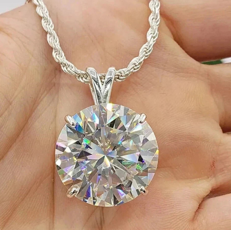 7 Ct Certified White Natural Moissanite Solitaire Pendant 925 Solid Silver Round