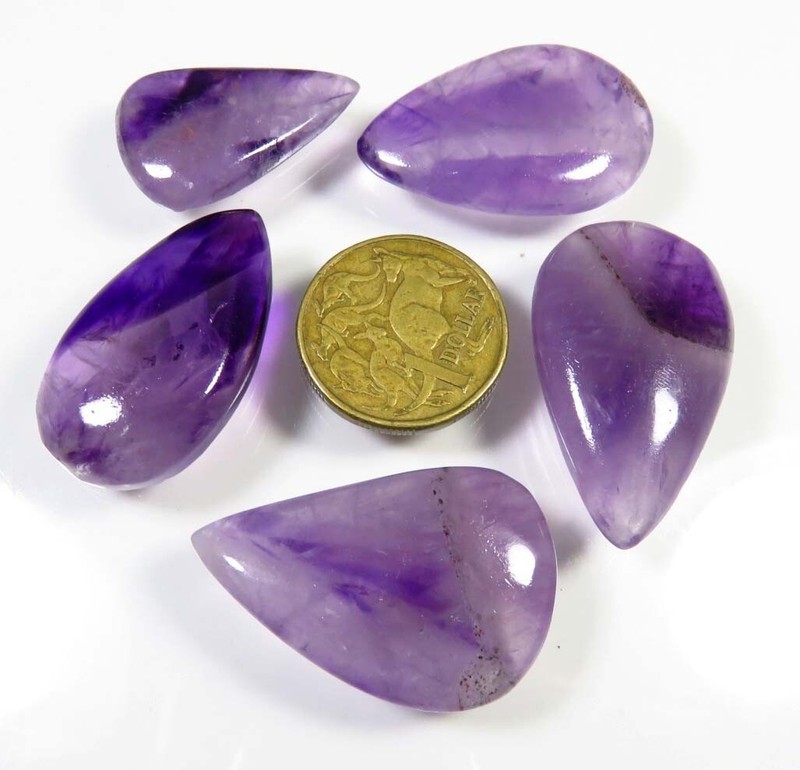 Amethyst Pear Cabs 5 Pcs Lot 31-39mm Natural Purple Amethyst Gems 239 Cts AT-268 gallery