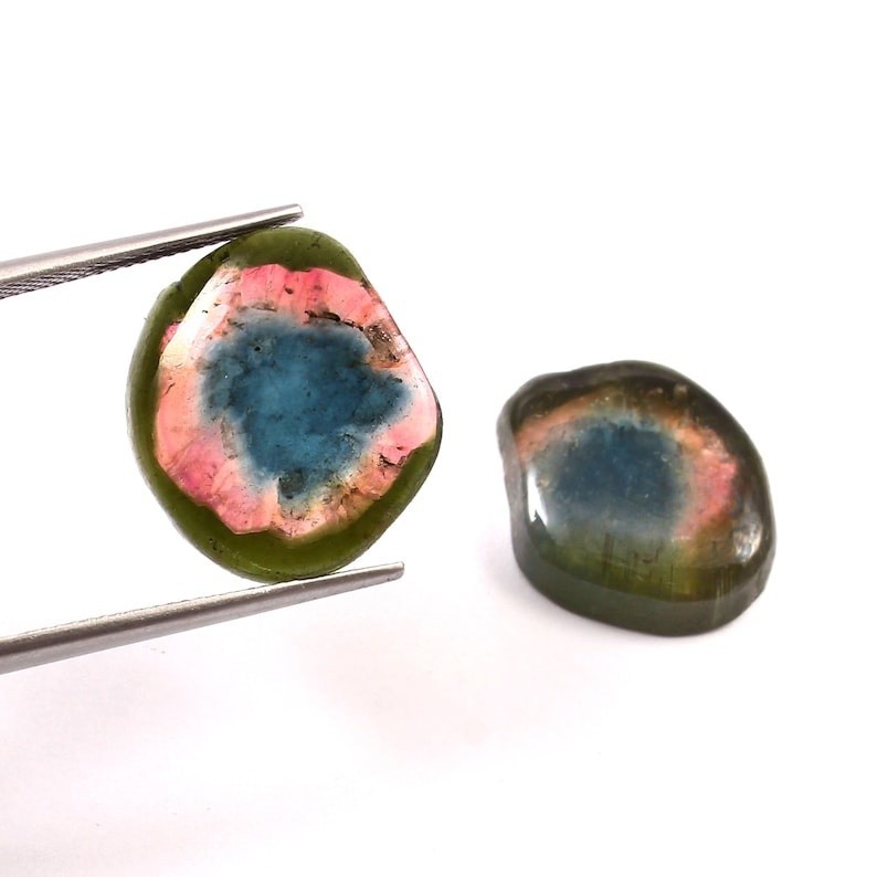Loose Gemstone Natural Watermelon Tourmaline Smooth Polished Slices A452 gallery
