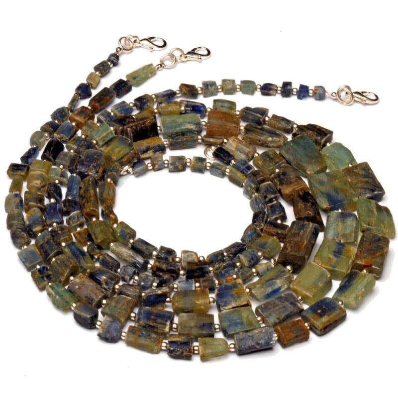 Natural Rough Unpolished Bicolor Kyanite Freeform Nugget Beads Necklace 19" gallery