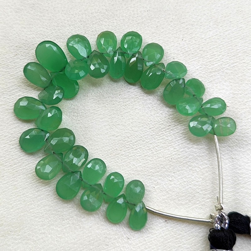 Natural Green Aventurine Quartz 7x5 to 10x7 mm Faceted Pear Briolette Beads 4.5" gallery
