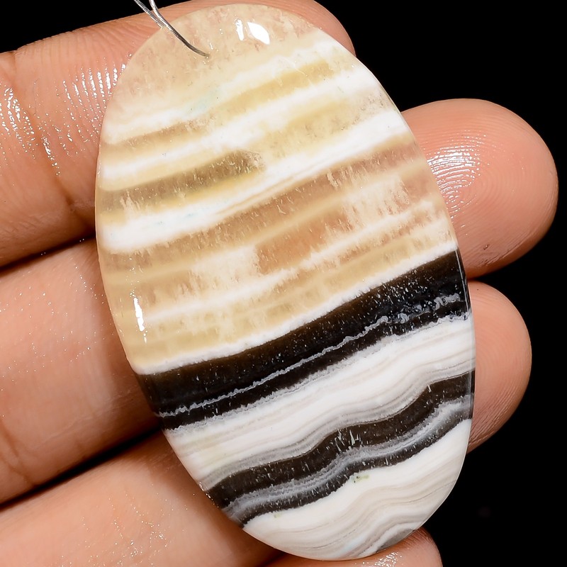 Natural Yellow Lace Agate Oval Cabochon Drilled Gemstone 43 Ct 42X25X4 mm A25880