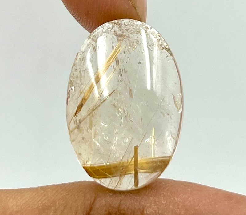 31 Ct 8x18x26 mm Natural golden Rutilated Quartz Oval Cabochon Gemstone CG=338