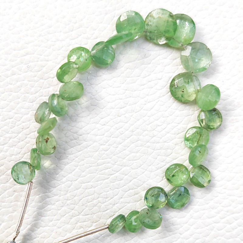 Natural Mint Green Kyanite Gem 6 to 8 mm Faceted Coin Shape Beads 5 Inch Strand gallery