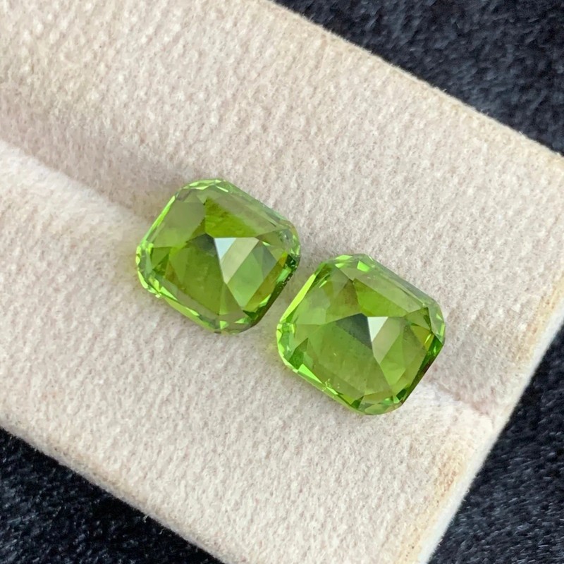 8.40 Carats Natural Green Peridot Pair Cushion Cut From Pakistan gallery