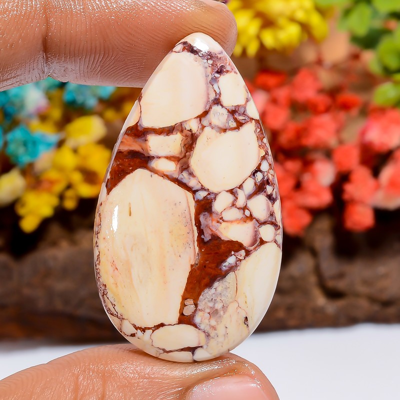 Natural Chert Breccia Pear Shape Cabochon Loose Gemstone 32 Ct 39X22X5 mm