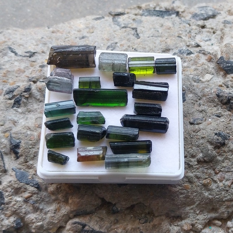 73 Carat Deep Green Multi Color Tourmaline Rough Raw Pencil Shape 21 Piece Lot