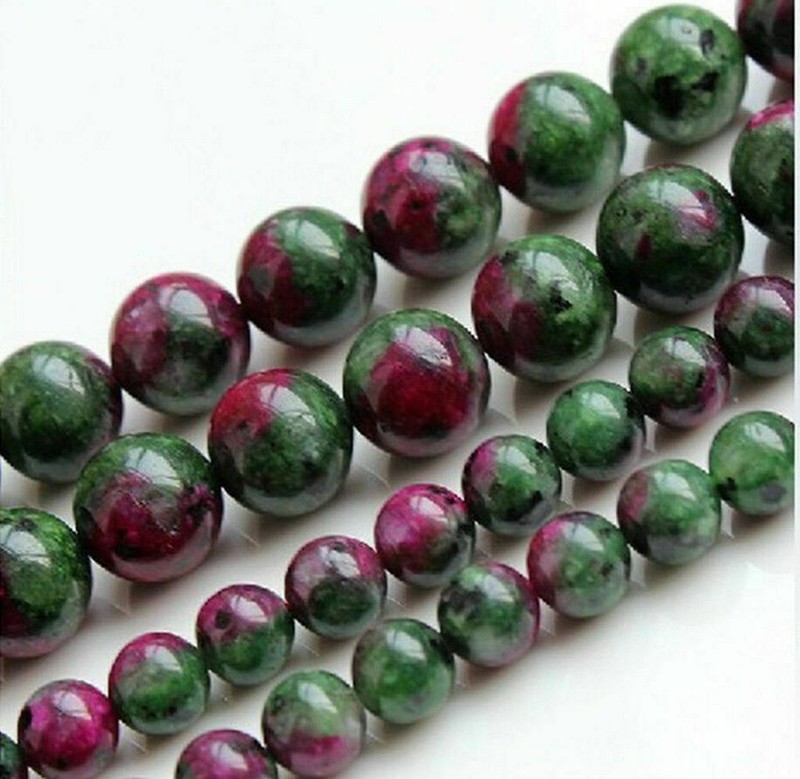 6mm 8mm 10mm 12mm Red Green Red Zoisite Round Gems Loose Beads 15″ AAA