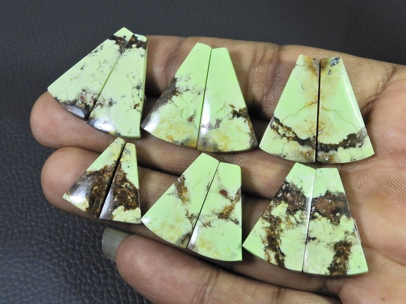 128Cts. Natural Lemon Chrysoprase Fancy Cabachon Loose Gemstone 06 Pcs Lot