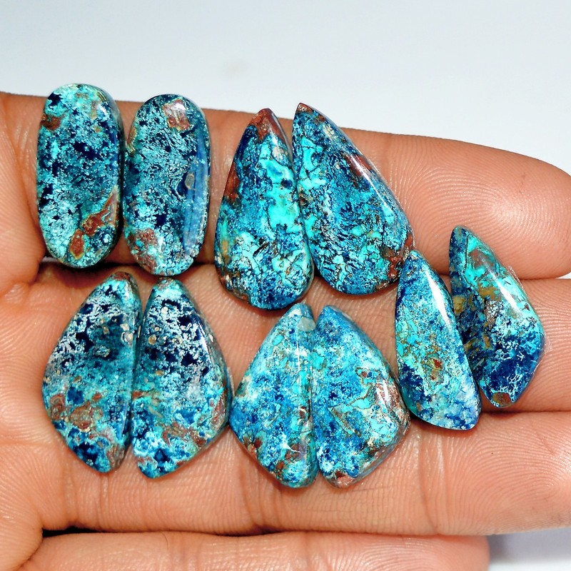 5 Pairs 104 Ct Natural Azurite Shattuckite Gemstone Pair Lot 24×11 21x8mm #17926