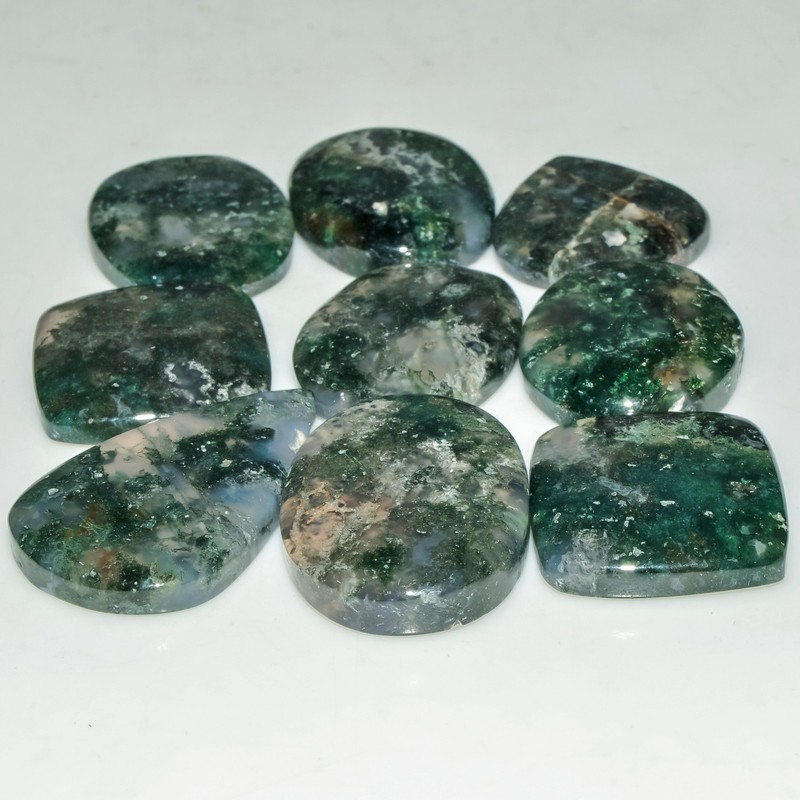 9 Pcs 184 Cts Natural Green Moss Agate Cabochon Gemstone 29x18 20x19mm #18234 gallery
