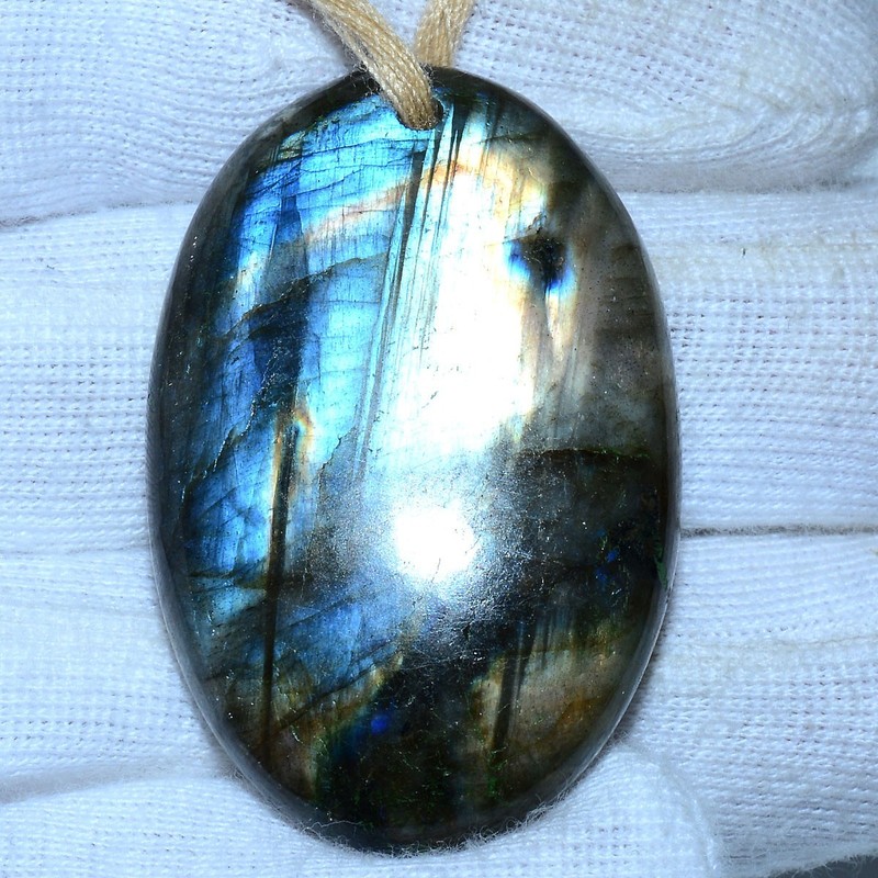 107 Cts Natural Labradorite Mutli Shine 45.55mmx30mm Drilled Oval Gemstone
