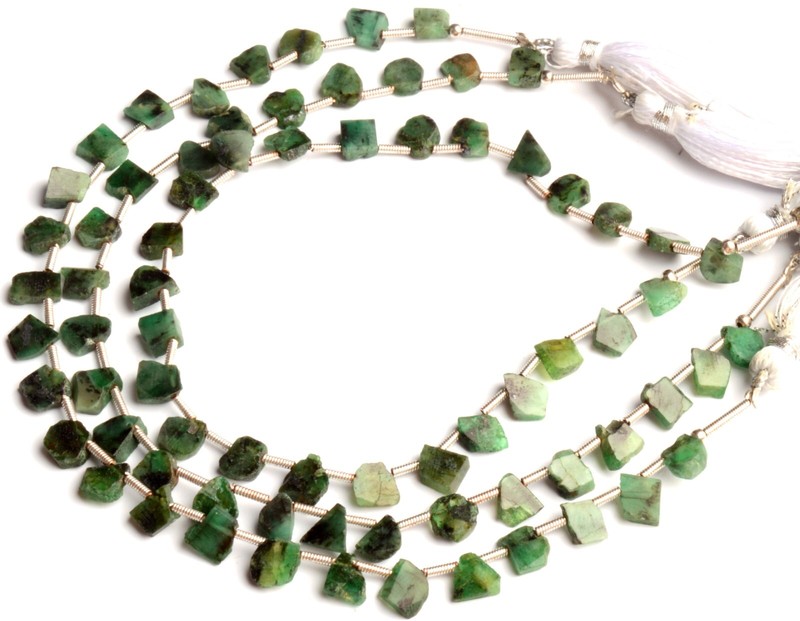 Natural Emerald Gem 5 to 6 mm Size Unshaped Slice Beads 9" Strand gallery