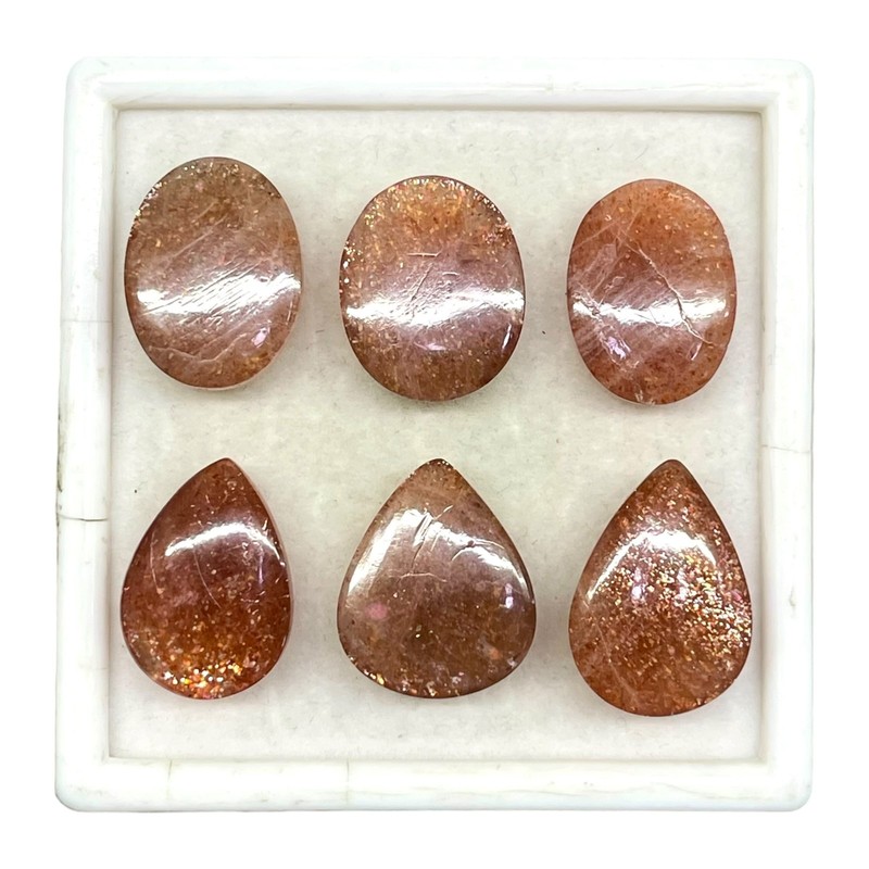 6 Pcs Natural Sunstone 19-21mm Glossy Orange Loose Cabochon Gemstones Lot gallery