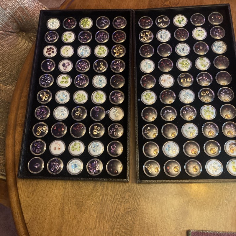 2 Gemstone Trays of 100 gem jars with Natural Mixed Faceted Gemstones