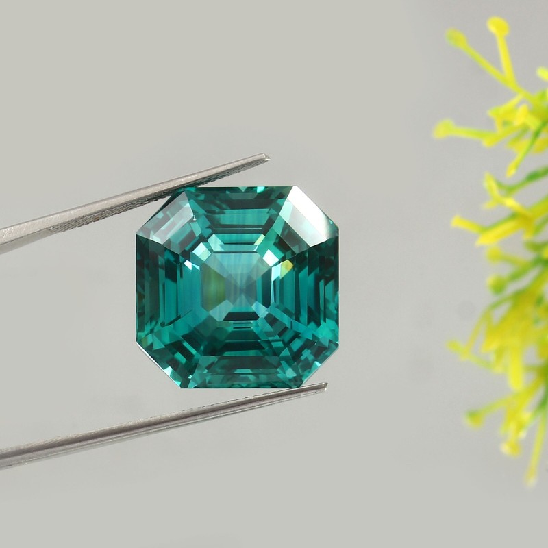 Natural Ceylon Blue Green Parti Sapphire Loose Asscher Cut Gemstone 48.60 Ct
