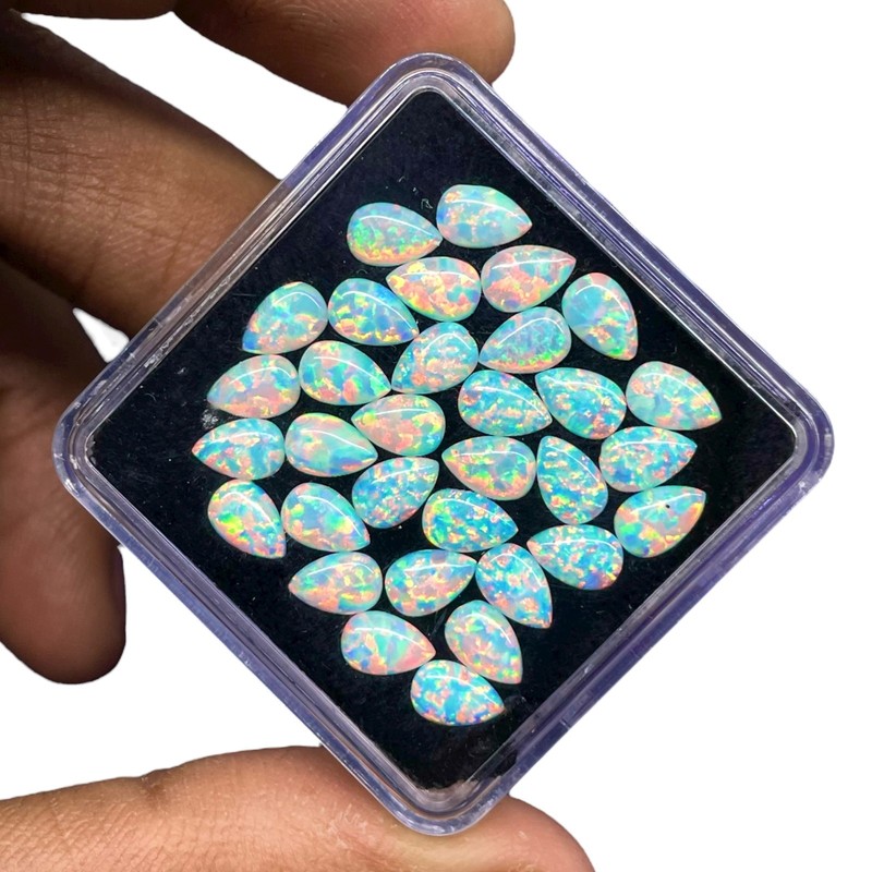 10 Pcs Australian Opal 6x4mm Pear Cabochon AAA Quality Lab Created Gemstones Lot gallery