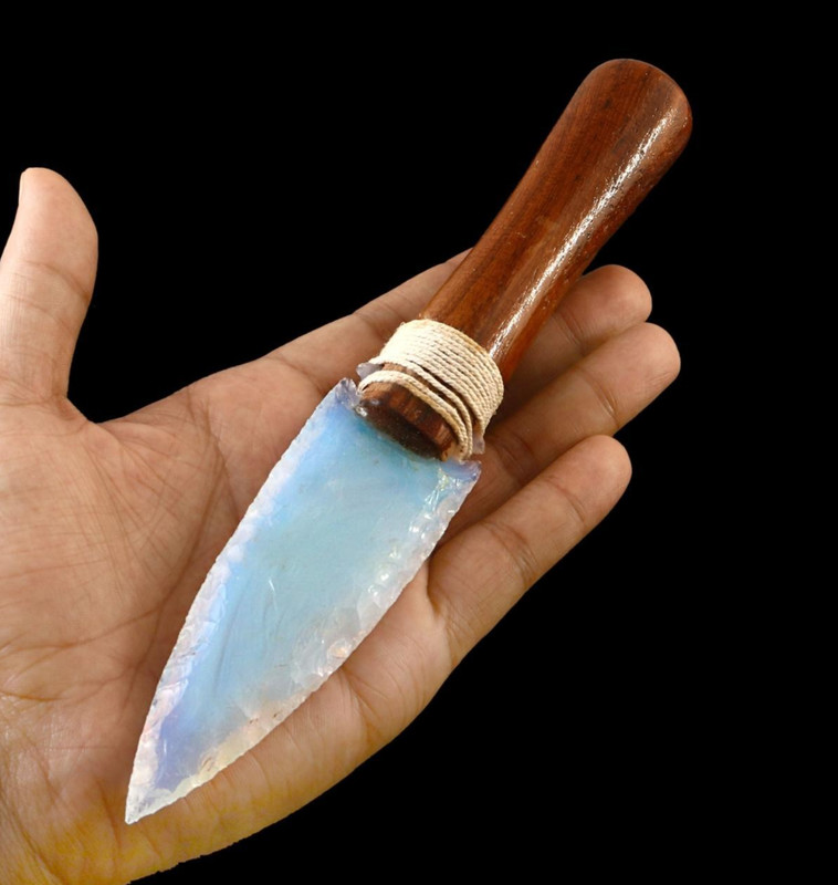 8″ Blue Opalite Crystal Glass Knife – Handmade Crystal Blade with Wooden Handle