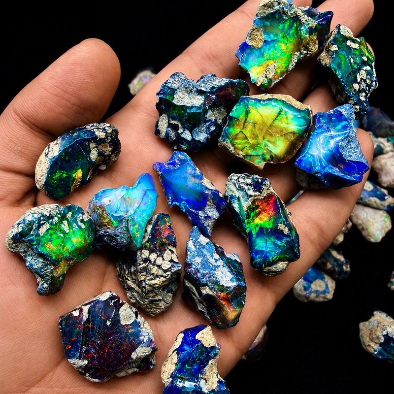 opal rough lot, Wholesale black cut grade large size dry opals, multi fire Rough