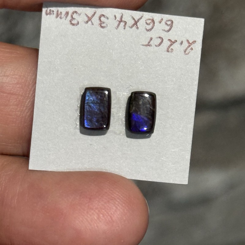 2.2ct 6.6x4.3x3mm Pair Petite Purple Genuine Ammolite Rectangle Cabochon Gems gallery