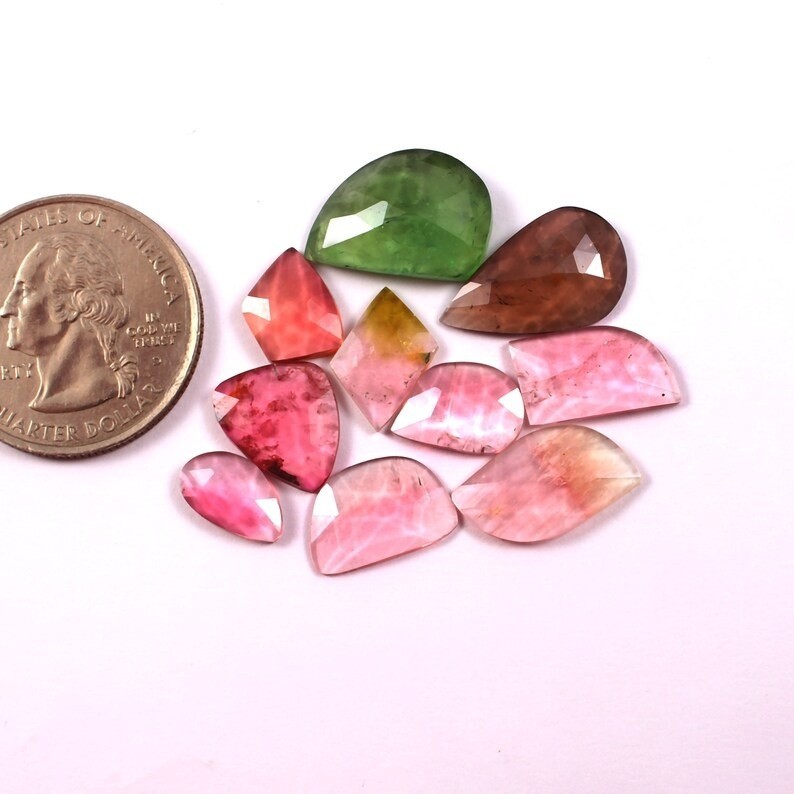 Loose Gemstone Natural Multi Tourmaline Rose Cut Faceted Slices A494