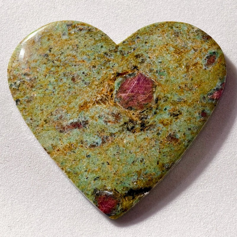 76 Cts Natural Ruby Fuchsite Heart Cabochon Gemstone 39.7x44x5.1 MM