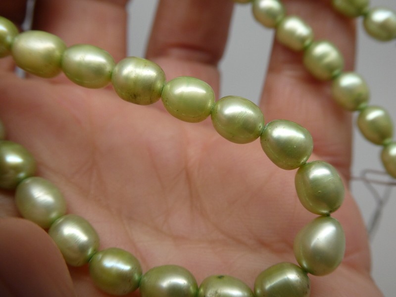 Freshwater Pearl Pastel Green Smooth Rice Size 7mm x 5mm Beads Strand 14.5" gallery