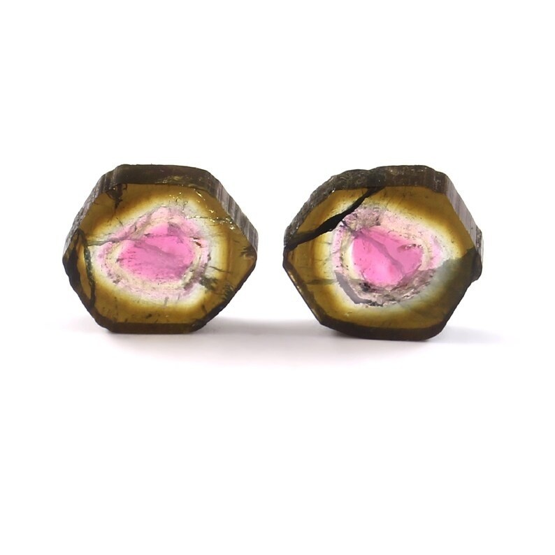 Loose Gemstone Natural Watermelon Tourmaline Smooth Polished Slices A495