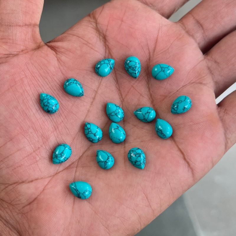 Synthetic Blue Turquoise Pear 3x5 mm to 15x20 mm Cabochon Loose Gemstone Lot gallery