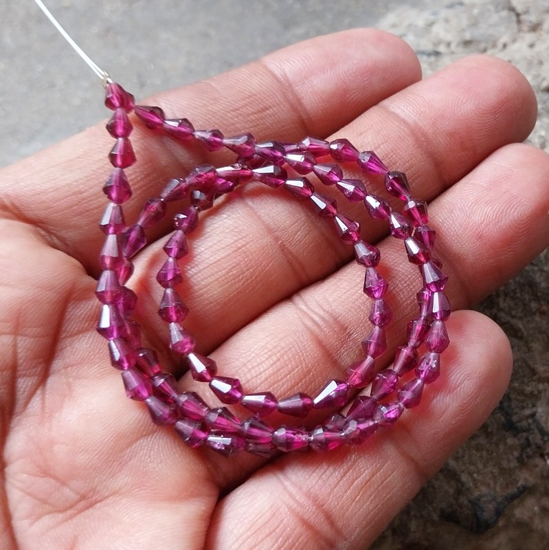 48 Carat Natural Faceted Purple Pink Color Rhodolite Bullet Cut 16 Inch Beads
