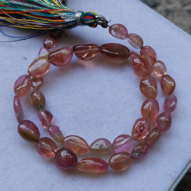 50 Carat 4.5x5-7.5x11 MM Natural Light Pink Bi Color Tourmaline 10 inch Beads gallery
