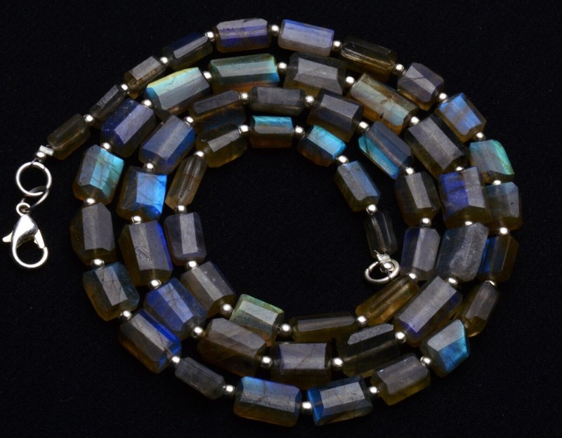 Rainbow Fire Labradorite Gem Faceted 8×5 to 11x7mm Size Nugget Bead Necklace 24″