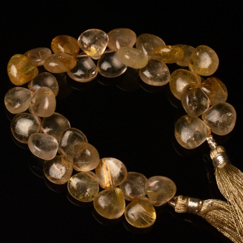 Golden Rutile Quartz Gem 11 mm Approx. Size Smooth Heart Shape Beads 6.5" Strand gallery