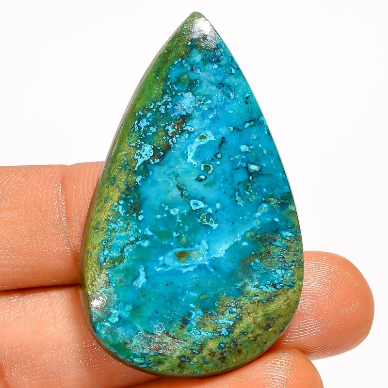 100% Natural Chrysocolla Pear Shape Cabochon Gemstone 53 Ct. 44X27X5 mm EE-52703