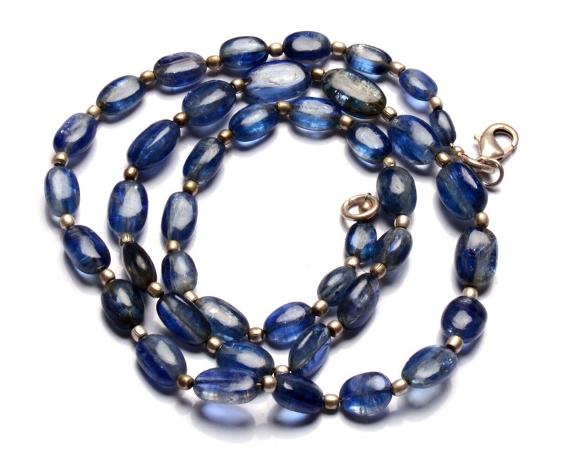 Natural Kyanite Gemstone 7×5 to 11×7 mm Size Smooth Nugget Beads 20″ Necklace