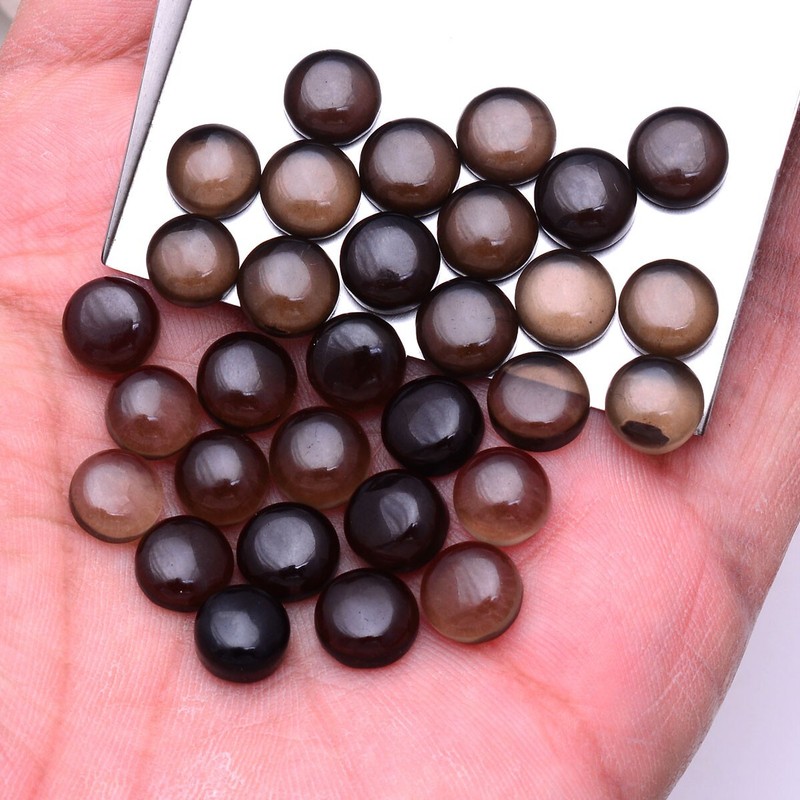 31 Pcs Natural Smoky Quartz 8mm-9mm Round Cabochon Loose Gemstones Lot~87.00 Cts