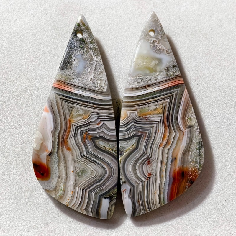 64 Cts Natural Crazy Lace Drilled Match Pair Cabochon Gemstone 49.2 X 20.3 MM